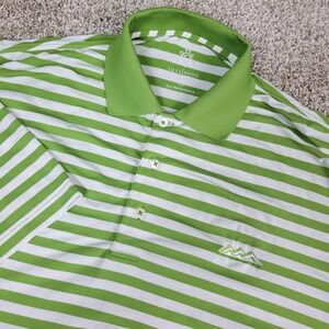 Turtleson Tour Performance Mens Medium Green White Striped Stretch Polo SS